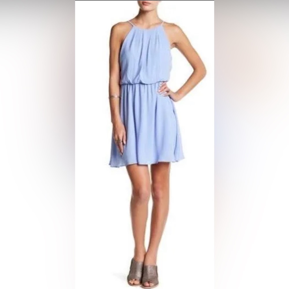 Francesca’s Blue Rain Halter Sheath Mini Dress Periwinkle Size Medium